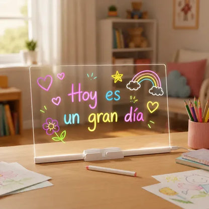 Pizarra LED transparente con rotuladores · 20 × 30 cm