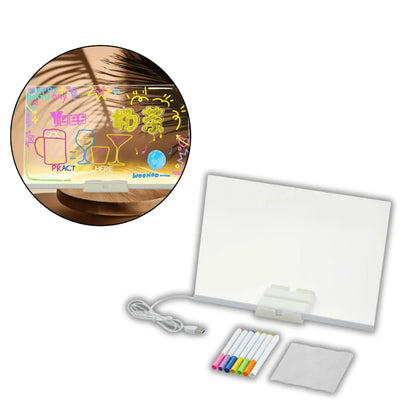 Pizarra LED transparente con rotuladores · 20 × 30 cm