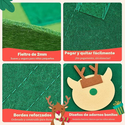 Árbol de Navidad de fieltro · 25 adornos + luces LED de 3 m